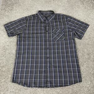 Oakley Shirt Mens XL Blue Black Plaid Short Sleeve Button Front Casual Outdoor